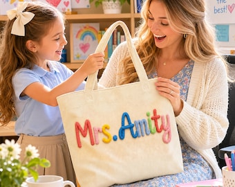 Personalized Teacher Tote Bag, Custom Embroidered Corduroy Tote, Teacher Appreciation Gift, Back to School Classroom Organizer, Teacher Gift