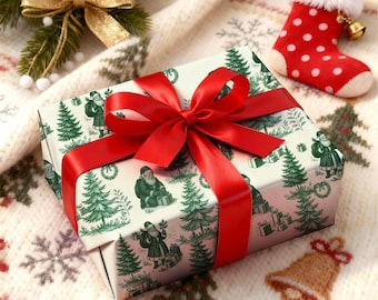 Elegant Vintage Santa Gift Wrap, Retro Christmas Wrapping Paper, Luxury Holiday Gift Wrap, Elegant Festive Gift Wrap, Classic Santa Decor