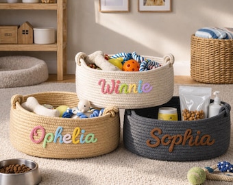 Custom Pet Toy Basket, Personalized Name Storage Bin, Woven Rope Organizer for Puppy Items, Gift for Dog Owners, Unique Gift for Pet Lovers
