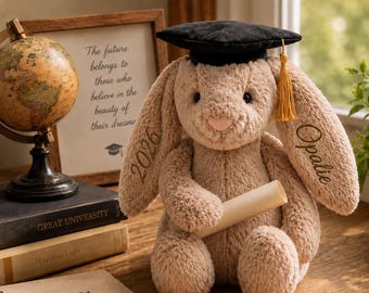 Peluche lapin de remise des diplômes personnalisée, poupée lapin 2026 brodée personnalisée pour cadeau de remise des diplômes de la maternelle au lycée