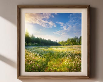 Wildflower Meadow Landscape Print, Forest View Wall Art (Digital Download)