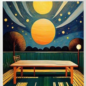Sun and Moon Night Art Print, Square Abstract Digital Download, Vibrant Wall Decor Gift for Art Lovers. Prints at 24&quot; and Any Smaller Size.