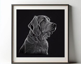 Elegant, Minimalist Dog Art Print, Modern, Stylish Labrador Artwork, Unique Etching Design