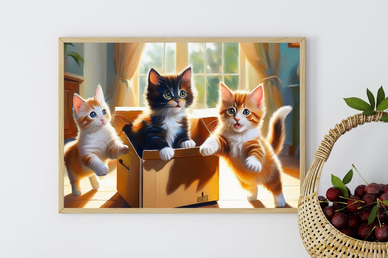 Kittens Oil Painting Print: Playful Cat Art for Kids