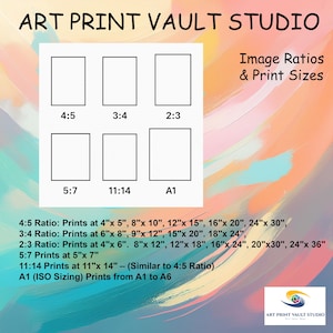 A graphical representation of image sizes provided with artprintvaultstudio digital images