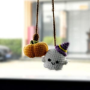 Crochet Ghost Car Charm, Handmade Crochet Car Hanging Accessories, Goth Ghost Ornament, Halloween Car Accessory, Halloween Gift