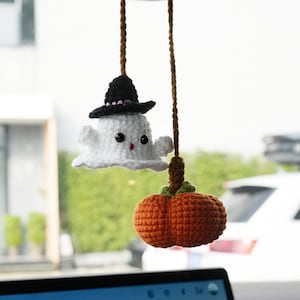 Cute Handmade Crochet Ghost Car Charm, Crochet Ghost Car Charm, Ghost Car Charm, Mirror Accessory, Halloween Car Accessory, Halloween Gift