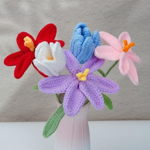 手作りかぎ針編みの花、かぎ針編みの花、かぎ針編みのチューリップ、ウェディングフラワー、記念日、誕生日、卒業祝い、母と恋人への贈り物