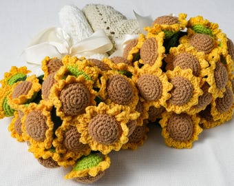 職人によるかぎ針編みのひまわりブランケットブーケ、ソフト
