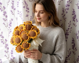 Crochet Sunflower Bouquet Blanket, Floral Throw, Car Gift