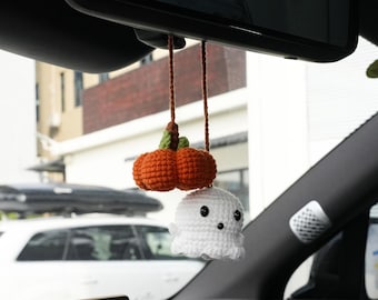 Crochet Ghost & Pumpkin Hanging Charm, Cute Halloween Car Decor