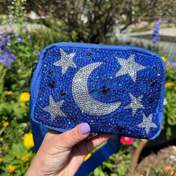 Nostalgic magical blue Sorcerer Hat Purse – Crystal Covered Mickey Inspired Bag, Handmade Disney Style