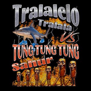 Tralalero Tralala Vs Tung Tung Sahur Meme PNG | Viral Italian Brainrot Digital Art | Funny Clipart for Shirts, Mugs, Stickers & Sublimation
