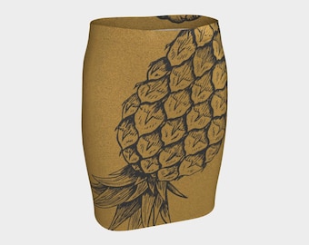 Metallic Gold Fitted Skirt Upside Down Pineapple, Swingers, Lifestyle, Vacation Outfit, Cute Gift for Her, MFM, Hotwife, Domme, Vixen,