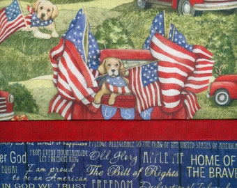 USA Patriotic Puppy Dog n Vintage Pickup pillowcase, American flag, Old Glory, handmade,  20 x 30