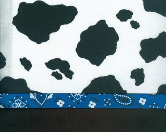 Dairy Cow Pillowcase w/ Blue Bandana Trim, handmade,  20 x 30