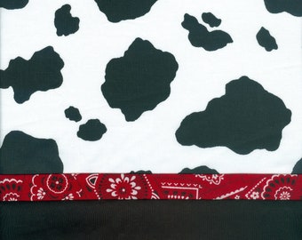 Dairy Cow Pillowcase w/ Red Bandana Trim, handmade,  20 x 30