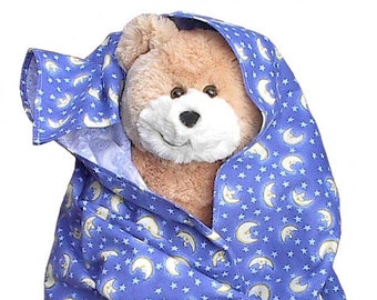 Blue Moon Flannel Baby Blanket, handmade toddler boy girl, D