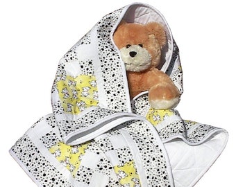 Dalmation Puppy Dog Flannel Baby Quilt, handmade OOAK blanket infant nursery crib, 37 x 49