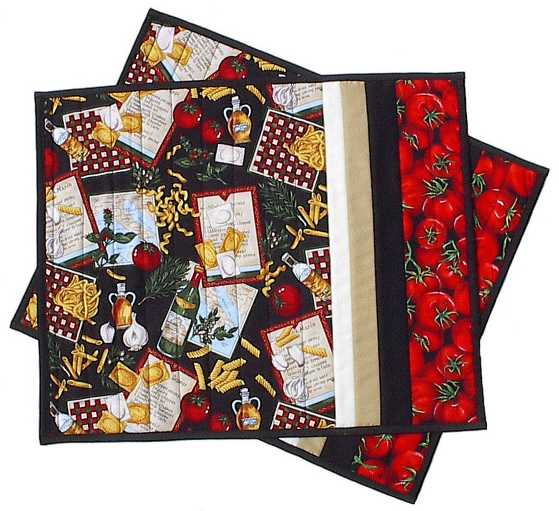 Italian Pasta Placemats Pair, Handmade Tomato Chef Cook Spaghetti