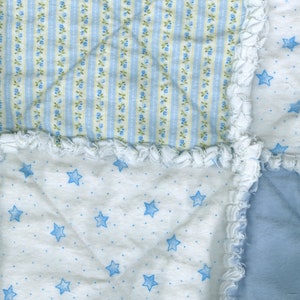 Boy Blue Rag Quilt, handmade infant baby flannel crib blanket, 34 x 42 image 3