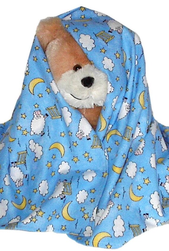 Counting Sheep Flannel Blanket baby blanky handmade lamb boy girl toddler blue infant
