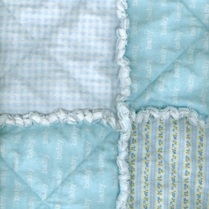 Boy Blue Rag Quilt, handmade infant baby flannel crib blanket, 34 x 42 image 2
