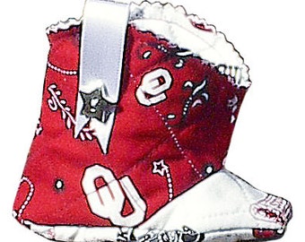 OU Oklahoma Sooners Baby Cowboy Boots, handmade quilted university boy girl infant shoes s1