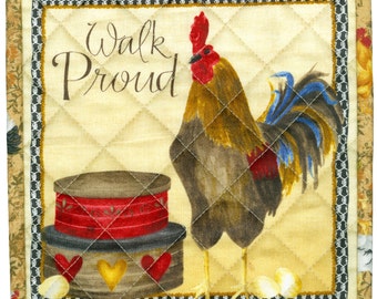 Quilted Rooster Potholder, Handmade Cotton Kitchen Decor