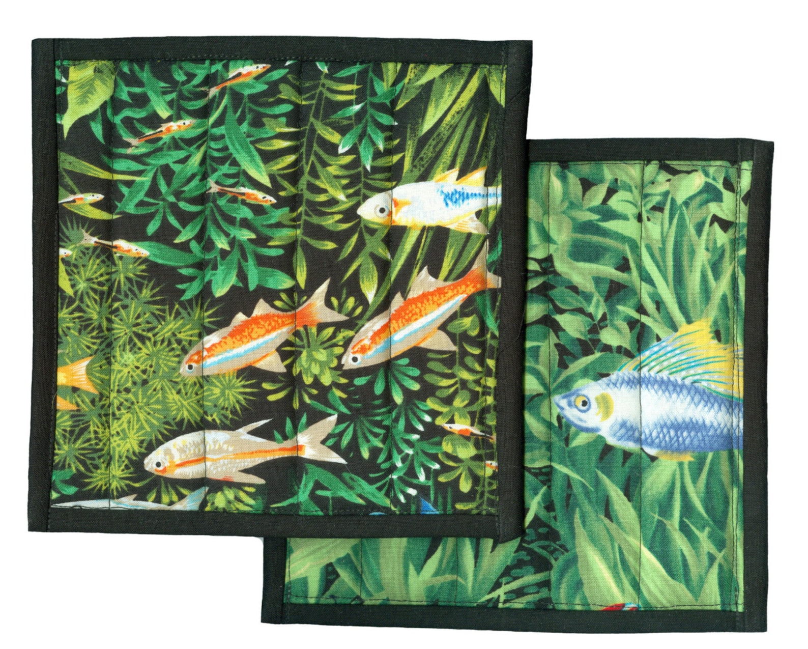 Tropical Fish, handmade quilted potholder kitchen - 6.5 inches