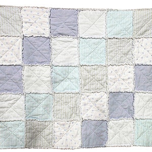 Boy Blue Rag Quilt, handmade infant baby flannel crib blanket, 34 x 42 image 4