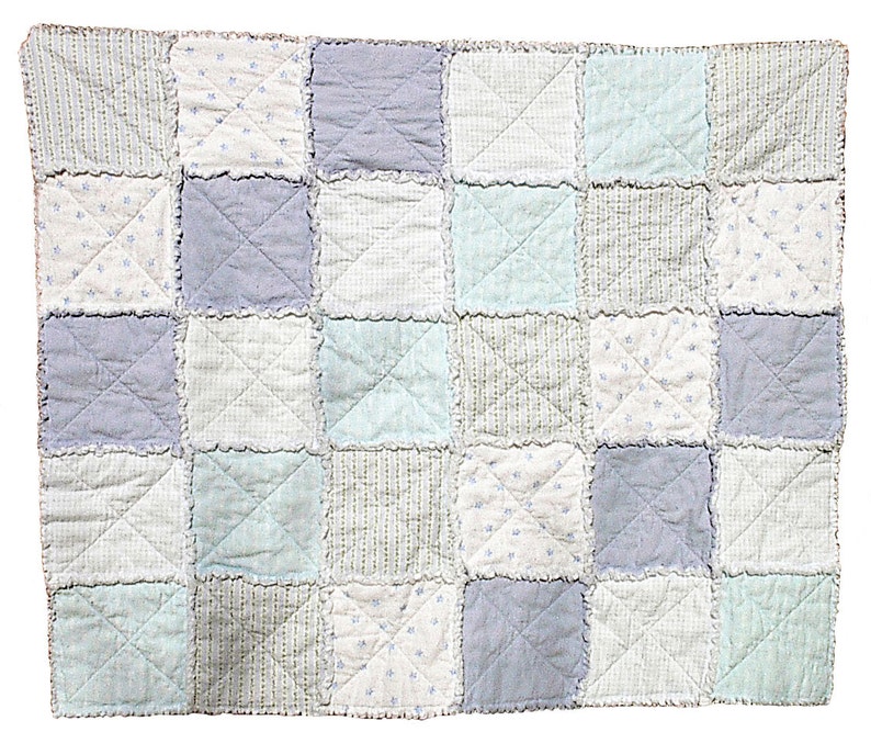 Boy Blue Rag Quilt, handmade infant baby flannel crib blanket, 34 x 42 image 4