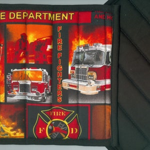 Firefighter potholder, fire truck handmade quilted