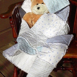 Boy Blue Rag Quilt, handmade infant baby flannel crib blanket, 34 x 42 image 5