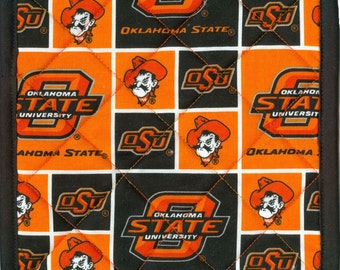 OSU Oklahoma State Cowboys Potholder, Pistol Pete handmade quilted orange 8 x 8