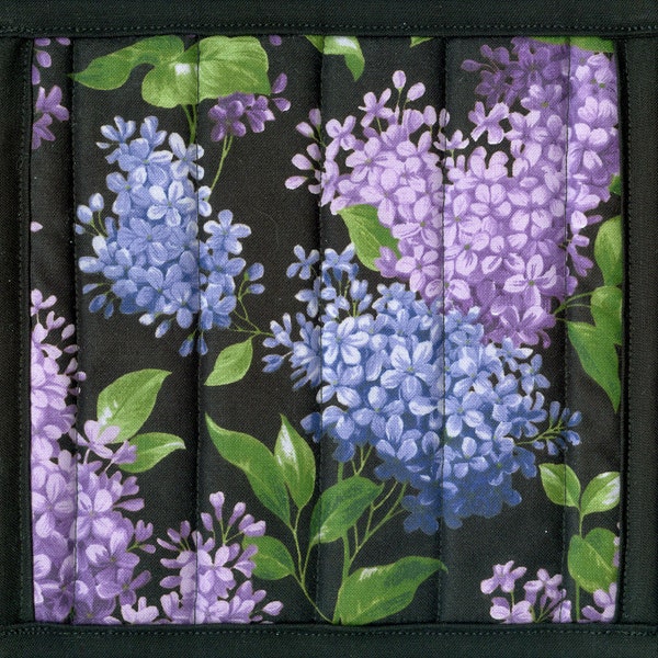 Purple Lilacs Potholder, handmade quilted pot holder floral blooms kitchen