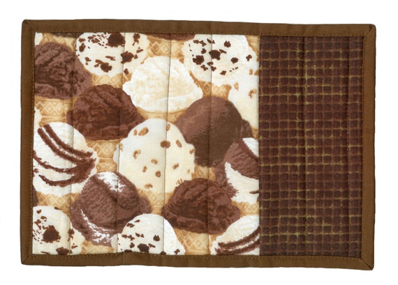 Ice Cream Mug Rug, Handmade Chocolate Waffle Cone Scoop Quilted