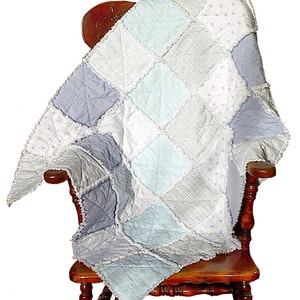 Boy Blue Rag Quilt, handmade infant baby flannel crib blanket, 34 x 42 image 1
