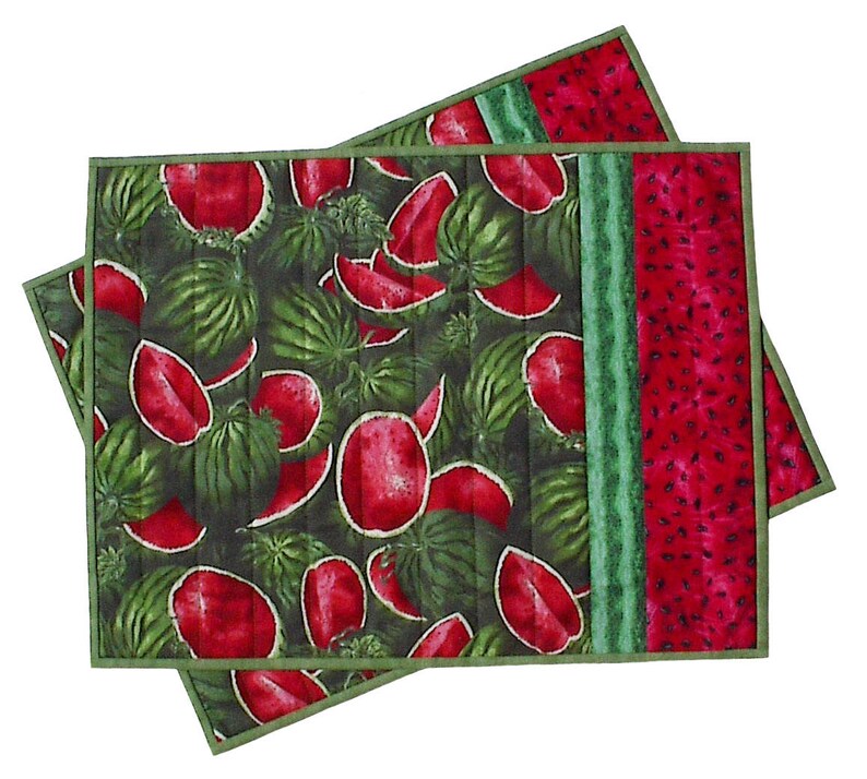 Summer Watermelon Placemats Pair, Handmade Picnic Fruit Food July
