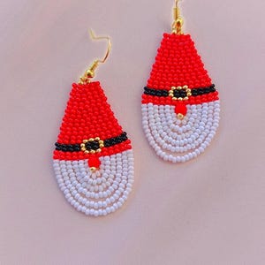 Santa Gnome Beaded Christmas Earrings: Festive Holiday Jewelry