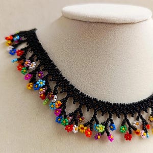 Handmade Beaded Flower Necklace - Colourful Statement Jewelry