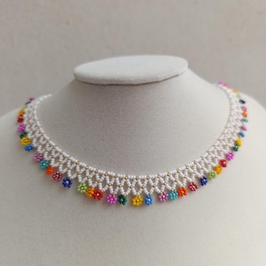 Handmade Multi-Colored Beaded Flower Necklace