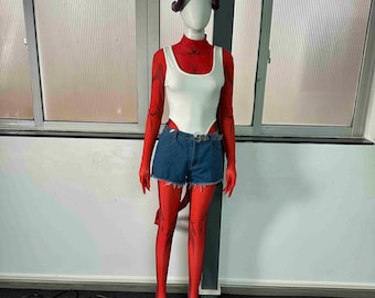 Demon Girl Malevola Gibb Cosplay Costume Red Succubus Bodysuit Outfit Women's Halloween Suit with Horns and Tail Custom Comic Con Apparel