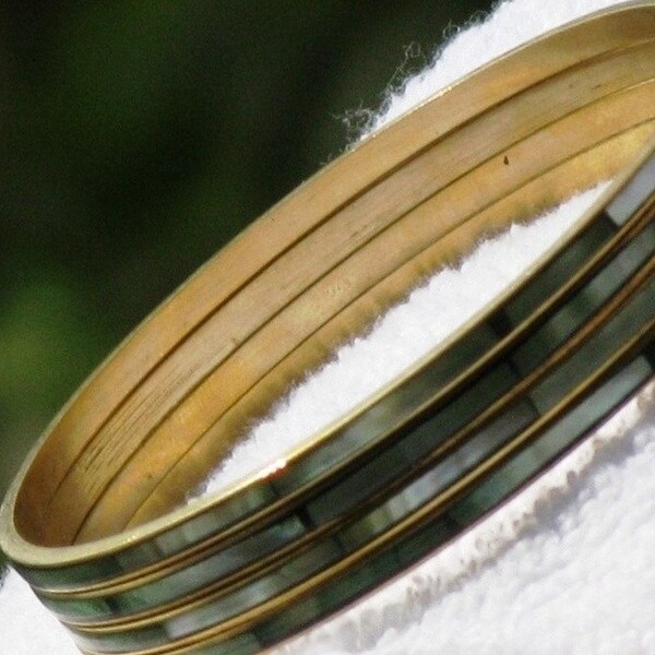 Green Shell Inlay Brass Bangles Bracelets (Set of 5)