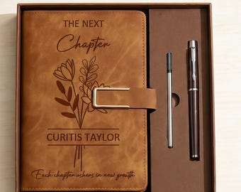 Neuer Job Geschenk Journal, personalisiertes Leder Notebook Set mit Stift, neues Kapitel Andenken, Auf Wiedersehen Büro Geschenk