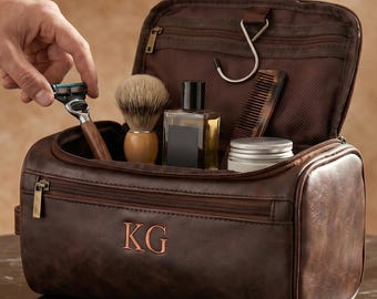 Personalized Leather Toiletry Bag,Groomsmen Gift Set, Best Man Gift, Embroidered Leather Travel Kit, Gift for Him