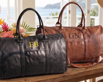 Custom Groomsmen Garment Duffel Bag, Personalized Leather Duffle Convertible Suit Shoe Compartment, Best Man Gift, Wedding Party Favors