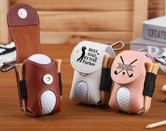 Custom Leather Golf Ball Bag, Personalized Leather Golf Pouch, Golf Tee Holder Ball Organizer, Golf Keychain for Men,Great Golf Gifts
