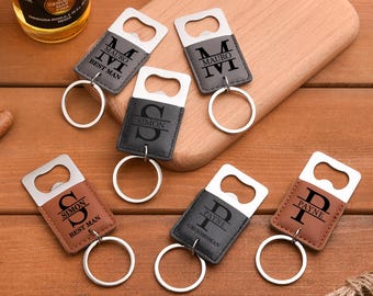 Keychain bottle opener,Engraved Logo Bottle Opener, monogram, Groomsmen Gift, Party Favor, Boyfriend Gift,Gift for Him,Best Man Gift