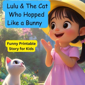 Lulu & The Cat Who Hopped Like a Bunny, Funny Printable Story for Kids ,15 Page Bedtime PDF for Kids, Cute Illustration, cartoon Readers